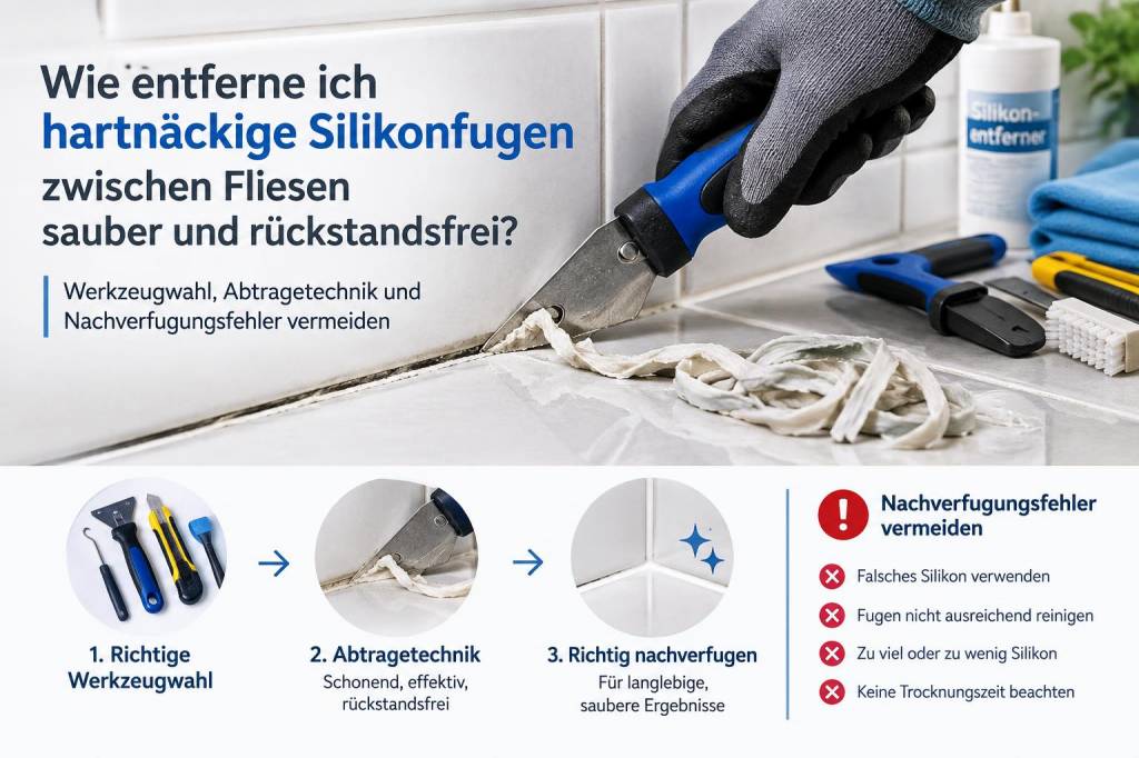 Wie entferne ich hartnäckige silikonfugen zwischen fliesen sauber und rückstandsfrei: werkzeugwahl, abtragetechnik und nachverfugungsfehler vermeiden